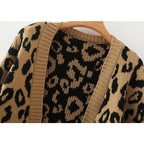 leopard printed lantern sleeve sweater