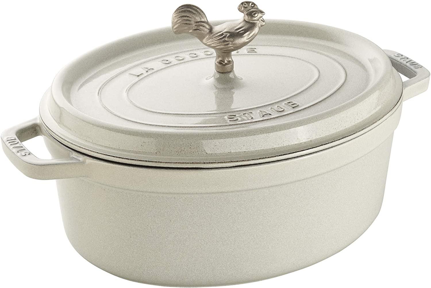 Staub Cast Iron 5.75-qt Coq au Vin Cocotte - White Truffle, Made in France