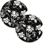 Nipichsha Car Cup Holder Coasters, Car Coasters for Cup Holders, 2 Pack Anti Slip Insert Coasters, Rubber Car Cup Mat with A Finger Notch, Cute Car Interior Accessories for Women Men(Black Flower)
