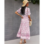 boho floral print light midi party dress