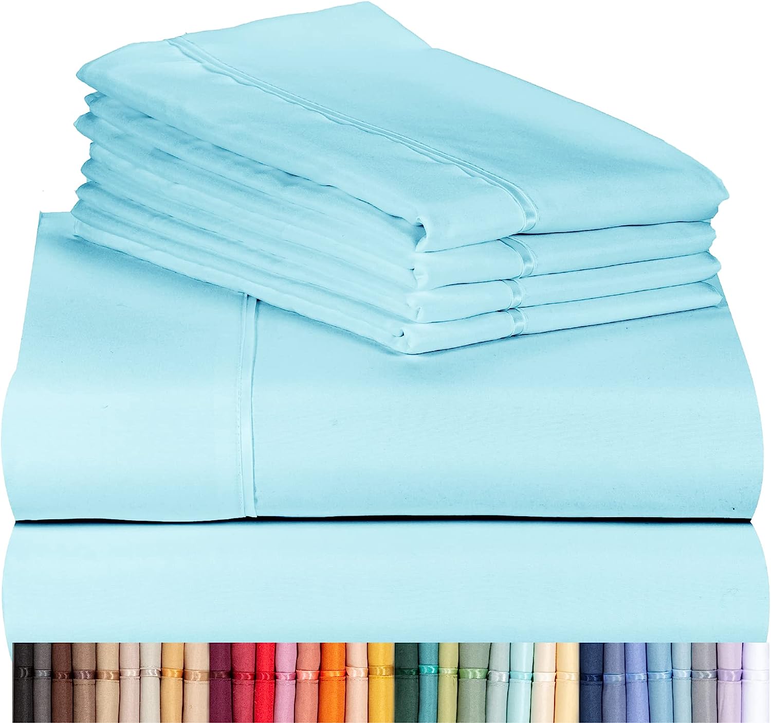 LuxClub 6 PC King Size Sheet Set Bamboo Sheets Deep Pockets 18" Eco Friendly Wrinkle Free Cooling Sheets Machine Washable Hotel Bedding Silky Soft - Aqua King