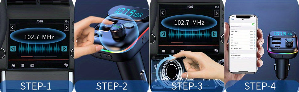 Adapter For Car, Wireless FM Radio Transmitter, Wireless 5.0, MP3 Music Player, QC3.0 + PD 20W USB Car Charger, 7 Colors LED