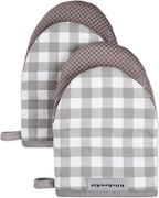 KitchenAid Gingham Mini Oven Mitt 2-Pack Set, Grey, 5.5"x8"