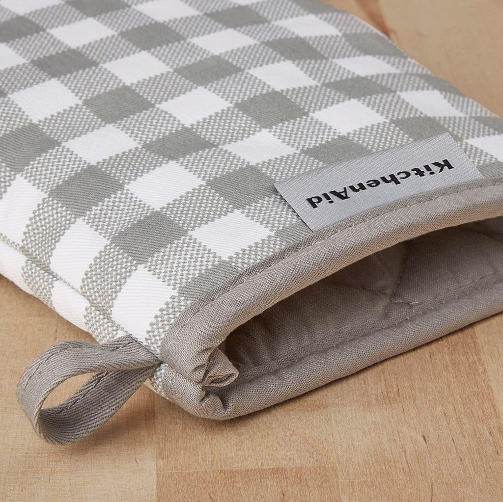 KitchenAid Gingham Mini Oven Mitt 2-Pack Set, Grey, 5.5"x8"
