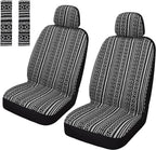 Pariitadin Baja Saddle Blanket Car Seat Covers Front Set with Seat Belt Pads, Washable Breathable Striped Woven Cloth Seat Covers for Cars, Universal Fit Most Cars, Airbag Compatible, Black/White