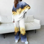 Women's Fashion Color Contrast Gradient Color Block Printing Suit