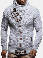 mens single breasted high neck cable knit warm casual cardigans