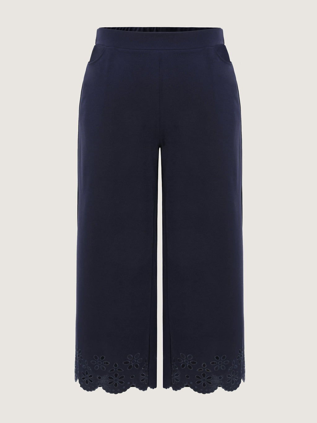 Cut-Out Embroidered Hem Plain Pants