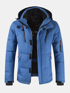 mens winter warm thicken zipper detail solid color hooded down coat