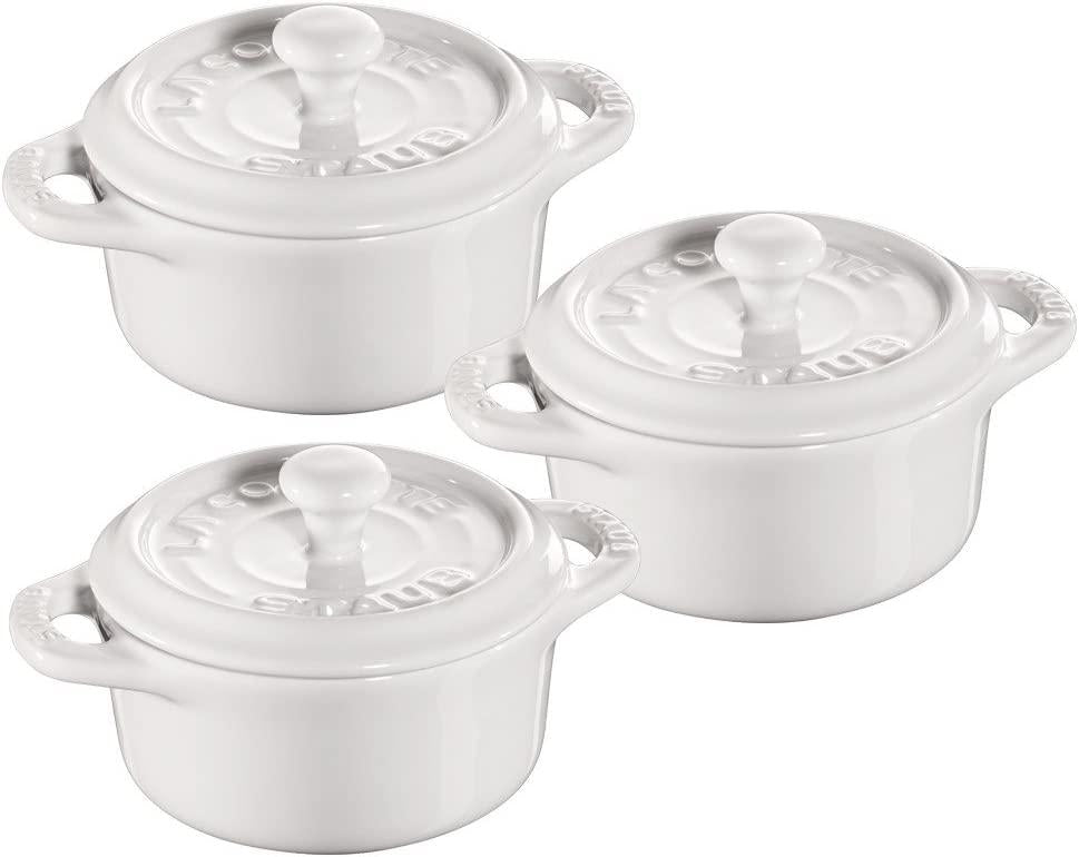 STAUB Ceramics Mini Round Cocotte Set, 3-piece, White