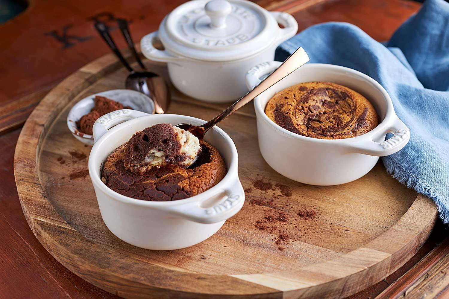 STAUB Ceramics Mini Round Cocotte Set, 3-piece, White