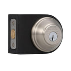 PrestiAlcott Satin Nickel Exterior Entry Knob and Single Cylinder Deadbolt Combo Pack Featuring SmartKey Security
