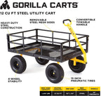 Gorilla Carts GOR1400-COM Heavy-Duty Steel Utility Cart with Removable Sides and 15" Tires, 1400-lbs. Capacity, Black