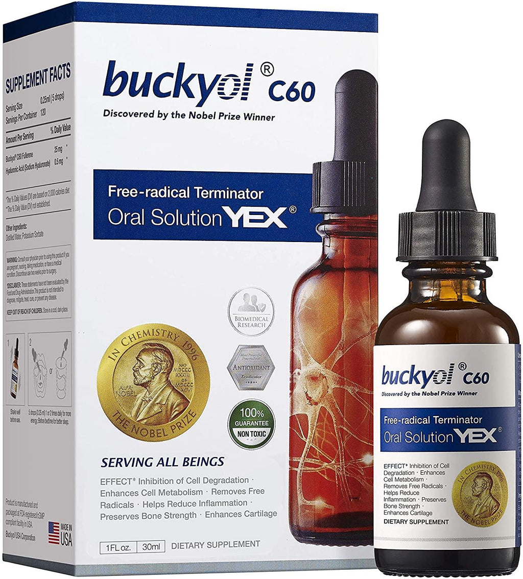 Buckyol C60 'YEX' | Free Radical Terminator | Water-Based Fullerene Super Antioxidant, Immunity Booster and Anti Aging Oral Solution | 30ml (4 Months Supply)