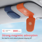 Sunglass Holder for Car Visor Sunglasses Clip Magnetic Leather Glasses Eyeglass Holder Truck Car Interior Accessories Universal for Woman Man -Orange