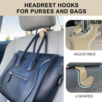 EldHus Seat Hooks for Purses and Bags, 4 Pack Car Purse Holder for Grocery Bag Handbag Clothes, Metal Headrest Hooks Covered by Leather, Beige