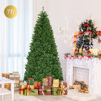 7Ft Pre-Lit Artificial Christmas Tree Hinged 500 LED Lights
