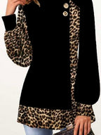 Casual Leopard Print Stitching Long-sleeved T-shirt