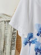 Womens Floral Print Round Neck Short Sleeve Shirt
