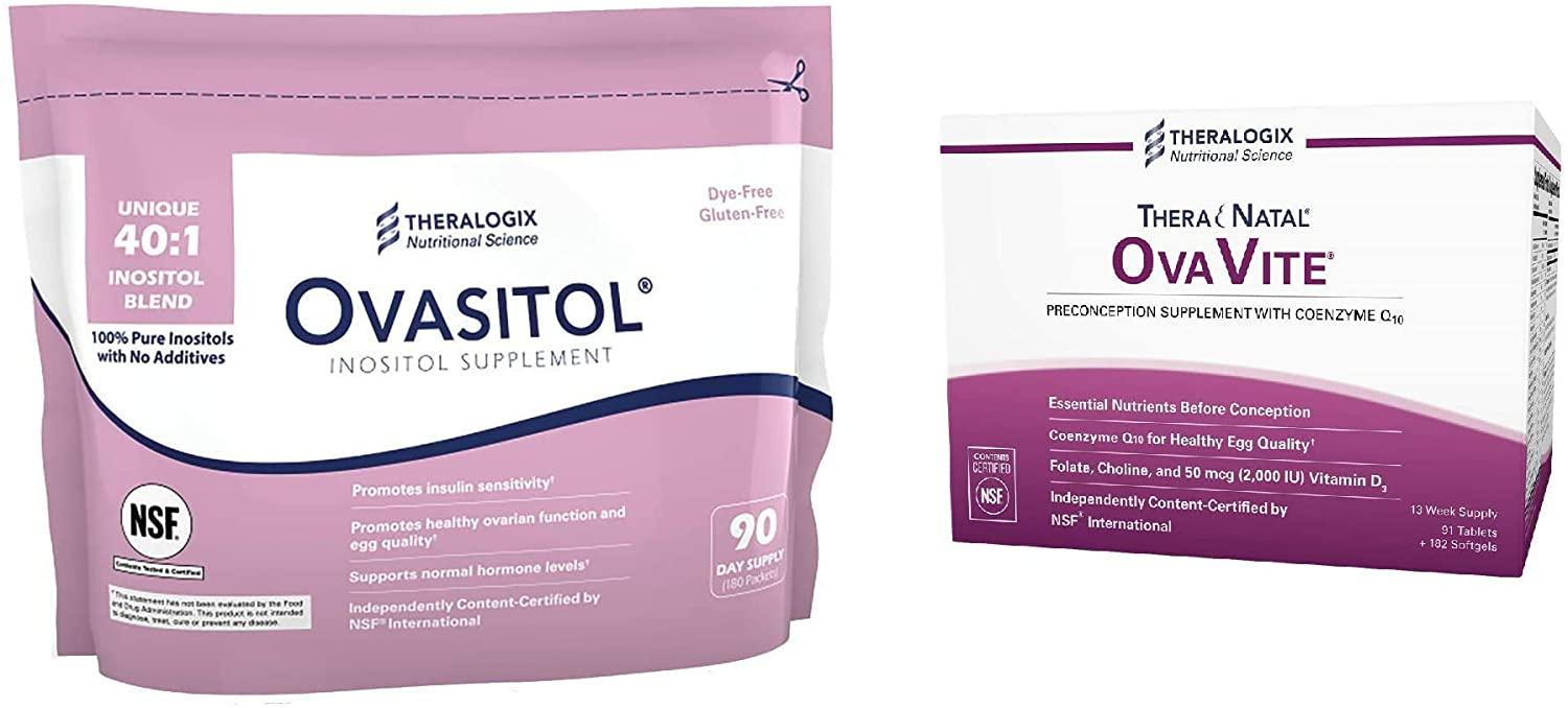 Ovasitol + TheraNatal OvaVite Bundle by Theralogix | Ovasitol Myo and D-Chiro Inositol Blend (90 Day Supply) | TheraNatal OvaVite Preconception Vitamins for Women (90 Day Supply)