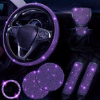 Bling Car Accessories For Women,Bling Steering Wheel Cover Bling Car Coasters Bling Set Seat Belt Shoulder Pads Ring Emblem Sticker Gear Shift Cover