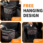 HOTOR Car Trash Can, Multifunctional &amp; Fashionable Car Accessory for Interior Use for Women, Waterproof Car Organizer and Storage Bag with Adjustable Straps, Magnetic Buckles (Leopard-Print Brown)