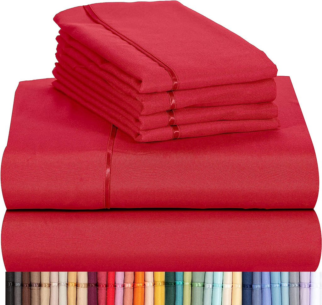 LuxClub 6 PC King Size Sheet Set Bamboo Sheets Deep Pockets 18" Eco Friendly Wrinkle Free Cooling Sheets Machine Washable Hotel Bedding Silky Soft - Red King