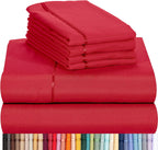 LuxClub 6 PC King Size Sheet Set Bamboo Sheets Deep Pockets 18" Eco Friendly Wrinkle Free Cooling Sheets Machine Washable Hotel Bedding Silky Soft - Red King