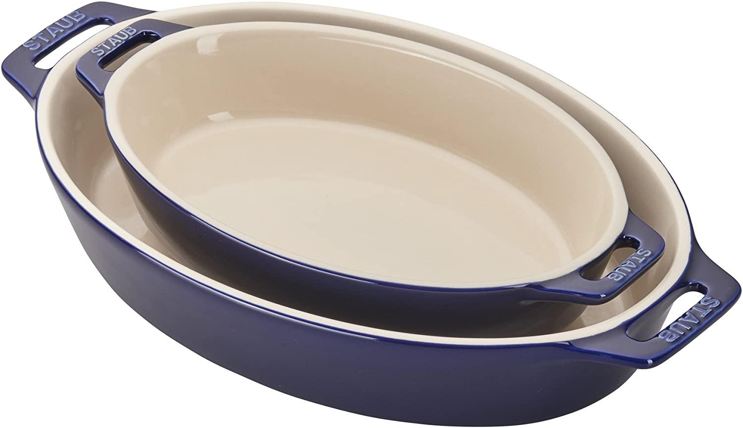 STAUB Ceramics Oval Baking Dish Set, 2-piece, Dark Blue
