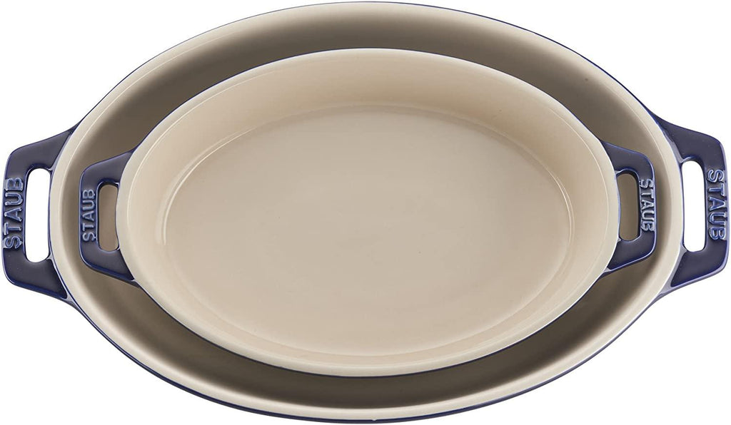 STAUB Ceramics Oval Baking Dish Set, 2-piece, Dark Blue