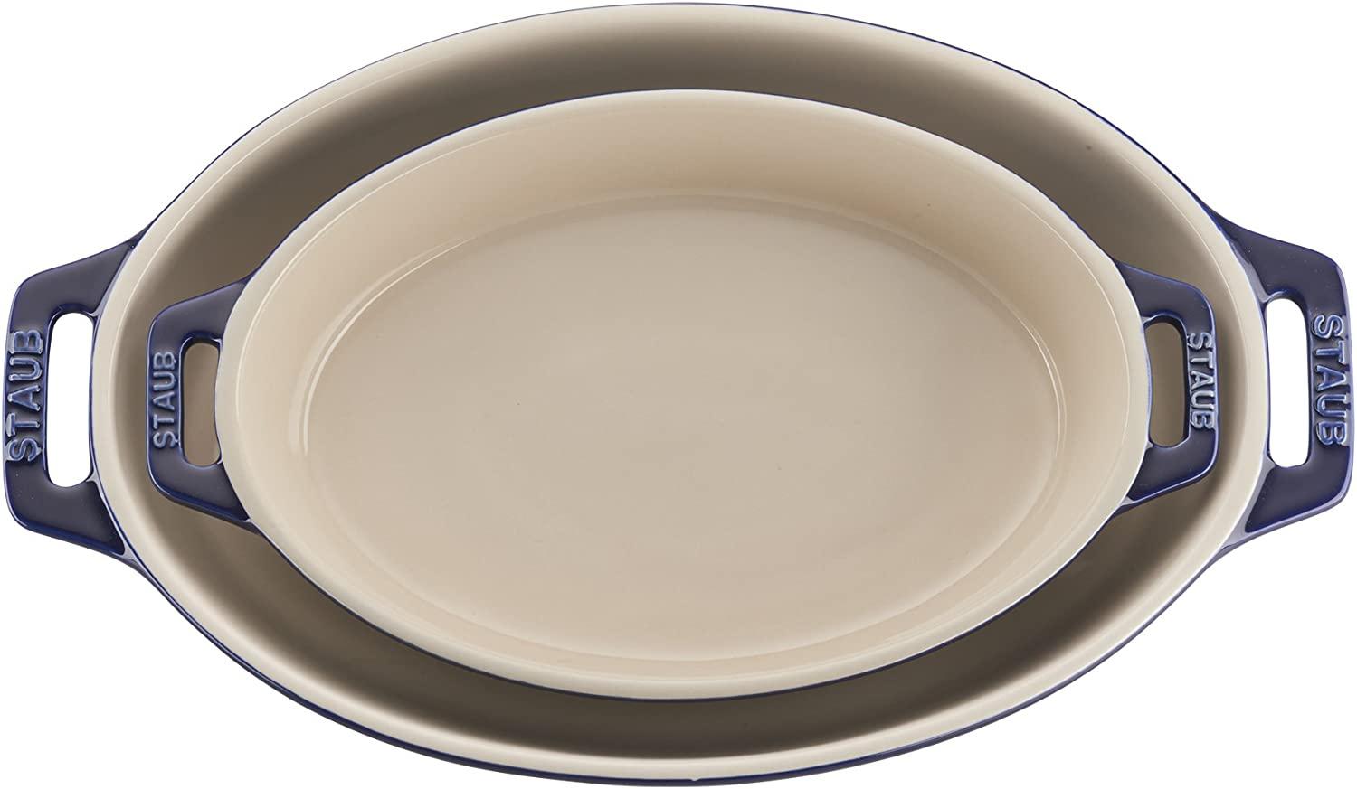 STAUB Ceramics Oval Baking Dish Set, 2-piece, Dark Blue