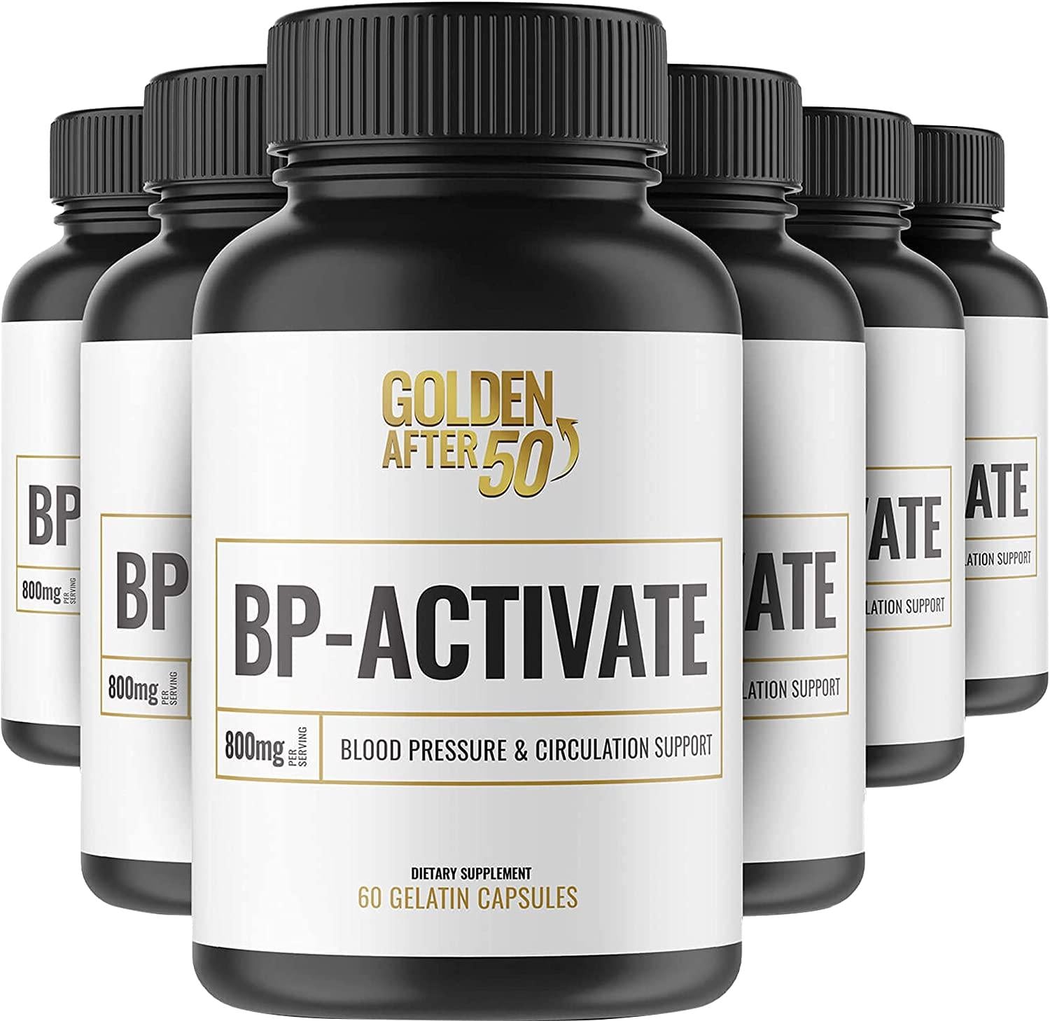 Golden After 50 BP-Activate - Cardiovascular Health Support Supplement - 6 Bottles - Blood Circulation and Nitric Oxide Supplement with Essential Amino Acids - 800mg L Arginine, AAKG, L Citrulline