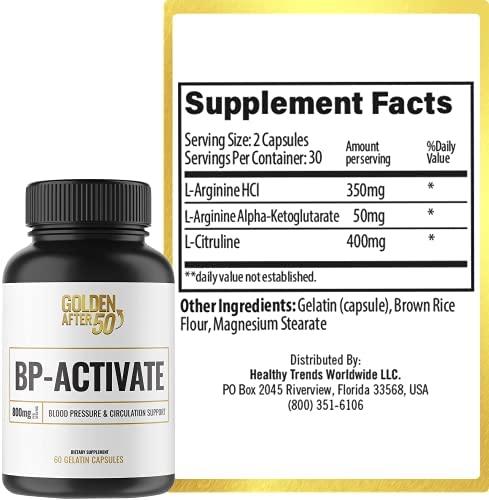 Golden After 50 BP-Activate - Cardiovascular Health Support Supplement - 6 Bottles - Blood Circulation and Nitric Oxide Supplement with Essential Amino Acids - 800mg L Arginine, AAKG, L Citrulline