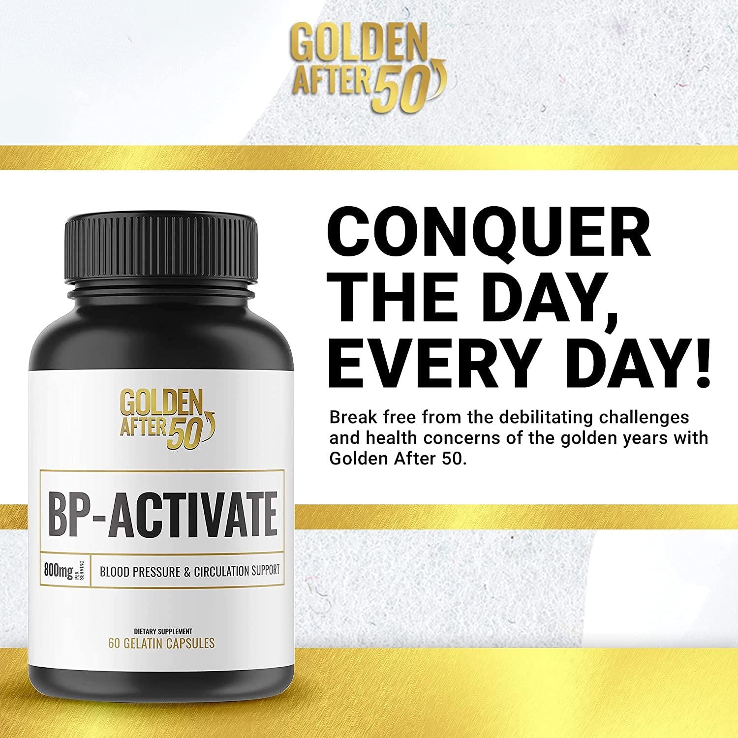 Golden After 50 BP-Activate - Cardiovascular Health Support Supplement - 6 Bottles - Blood Circulation and Nitric Oxide Supplement with Essential Amino Acids - 800mg L Arginine, AAKG, L Citrulline