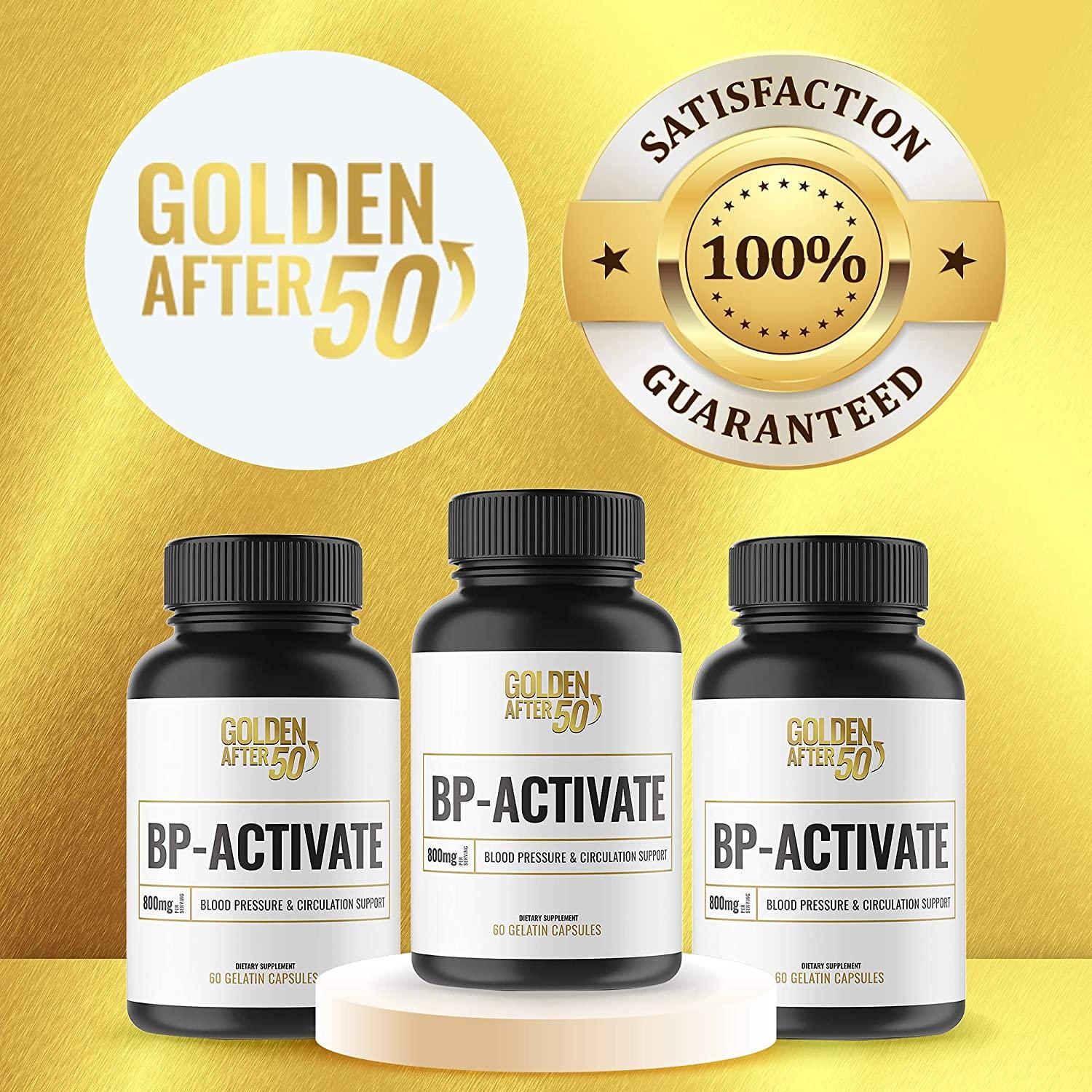 Golden After 50 BP-Activate - Cardiovascular Health Support Supplement - 6 Bottles - Blood Circulation and Nitric Oxide Supplement with Essential Amino Acids - 800mg L Arginine, AAKG, L Citrulline