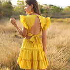 two-piece set backless ruffles