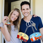 2 Pieces Camper Keychain, RV Camper Keyring Camper Accessories for Travel Trailers Retro Camping Car Keychain