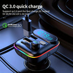 Adapter For Car, Wireless FM Radio Transmitter, Wireless 5.0, MP3 Music Player, QC3.0 + PD 20W USB Car Charger, 7 Colors LED