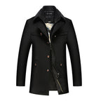 dual collar winter spring business casual pockets wool coat for men