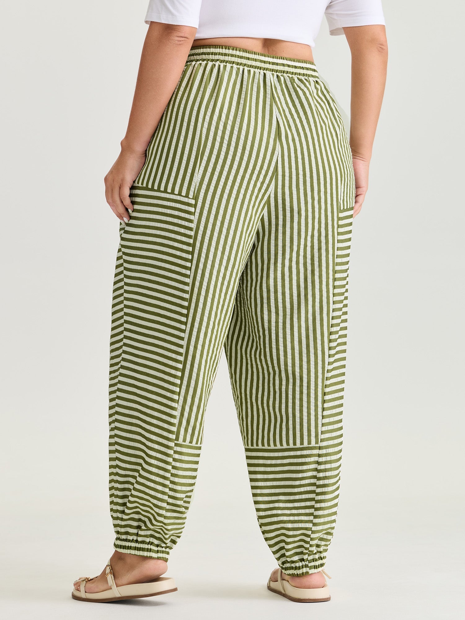 Striped Print Cuffed Hem Pants