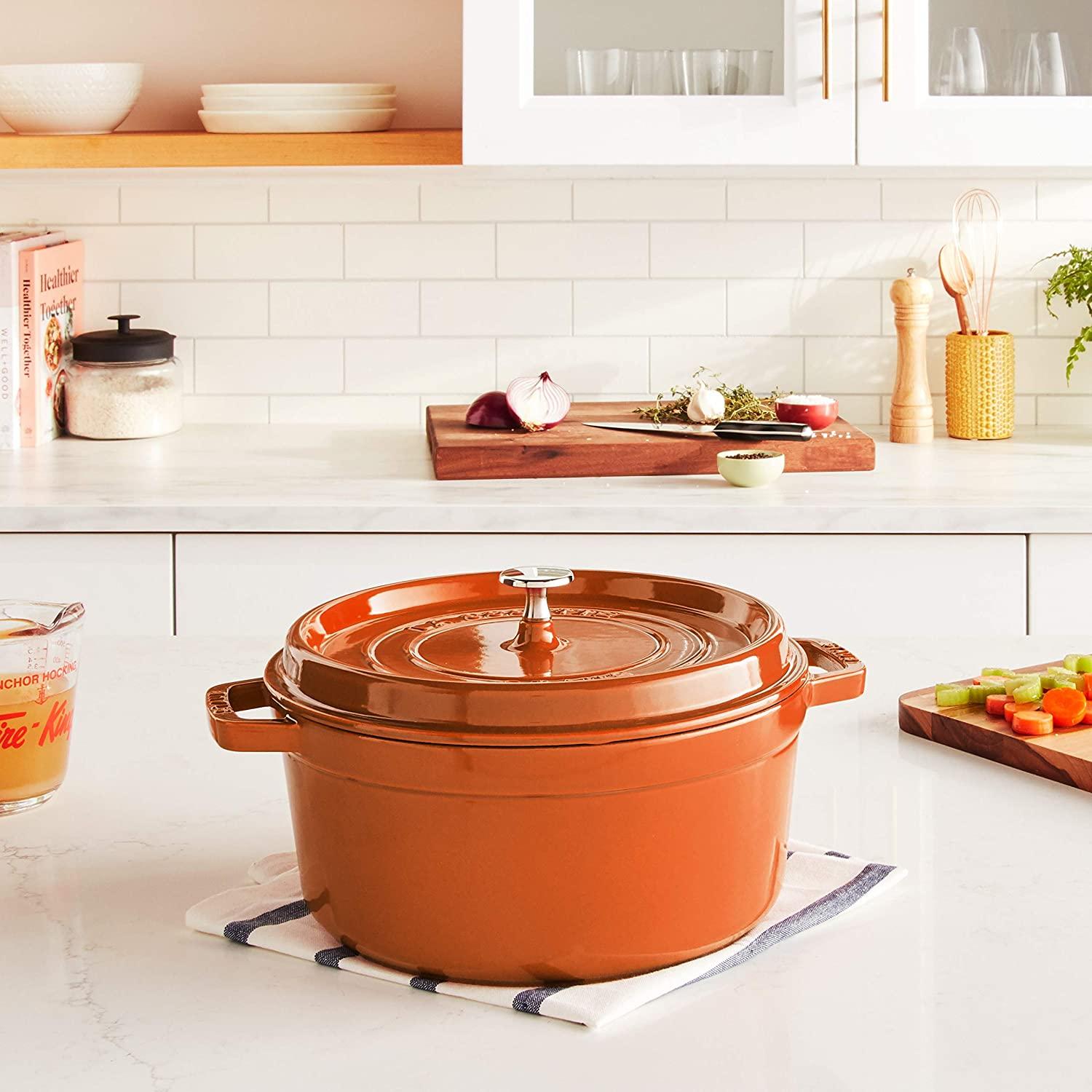Staub Cast Iron 5.5-qt Round Cocotte - Burnt Orange, Made in France