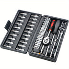 46pcs Car Repair Tool Kit: Ratchet Torque Wrench, Spanner, Screwdriver, Socket Set Combo - Perfect For Bicycle &amp; Auto Repairing!