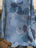 Round Neck Leaf Print Casual Long-sleeved Blouse