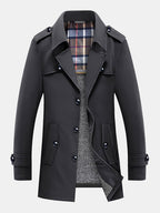 mens plush lined warm button front lapel casaul slant pocket overcoats