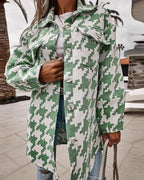 houndstooth plaid cotton-blend coat