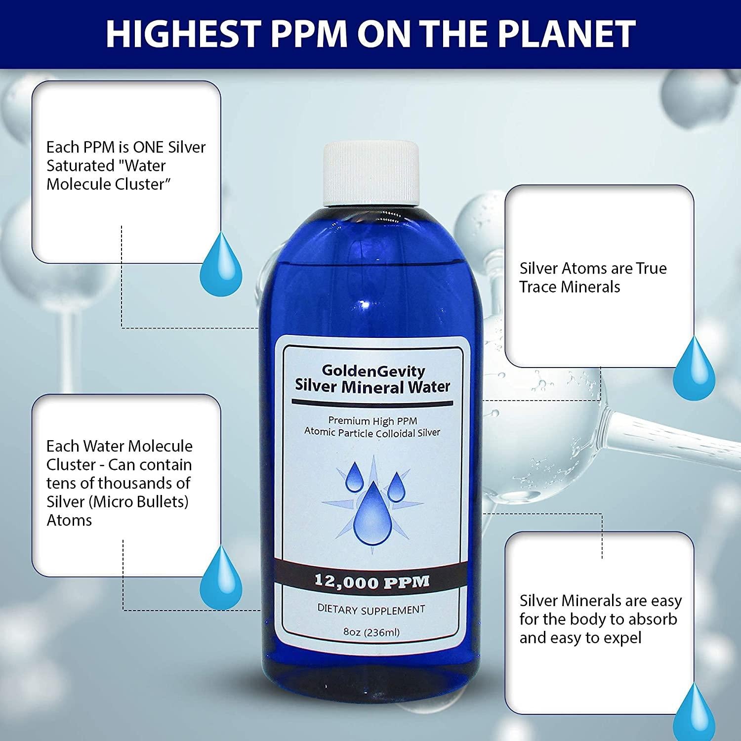 12000 PPM Atomic Particle Colloidal Silver (8 oz.) 1200 Times More PPM Than Other Products - Trace Mineral Colloidal Silver - Pure Mineral Supplement - High PPM Colloidal Silver