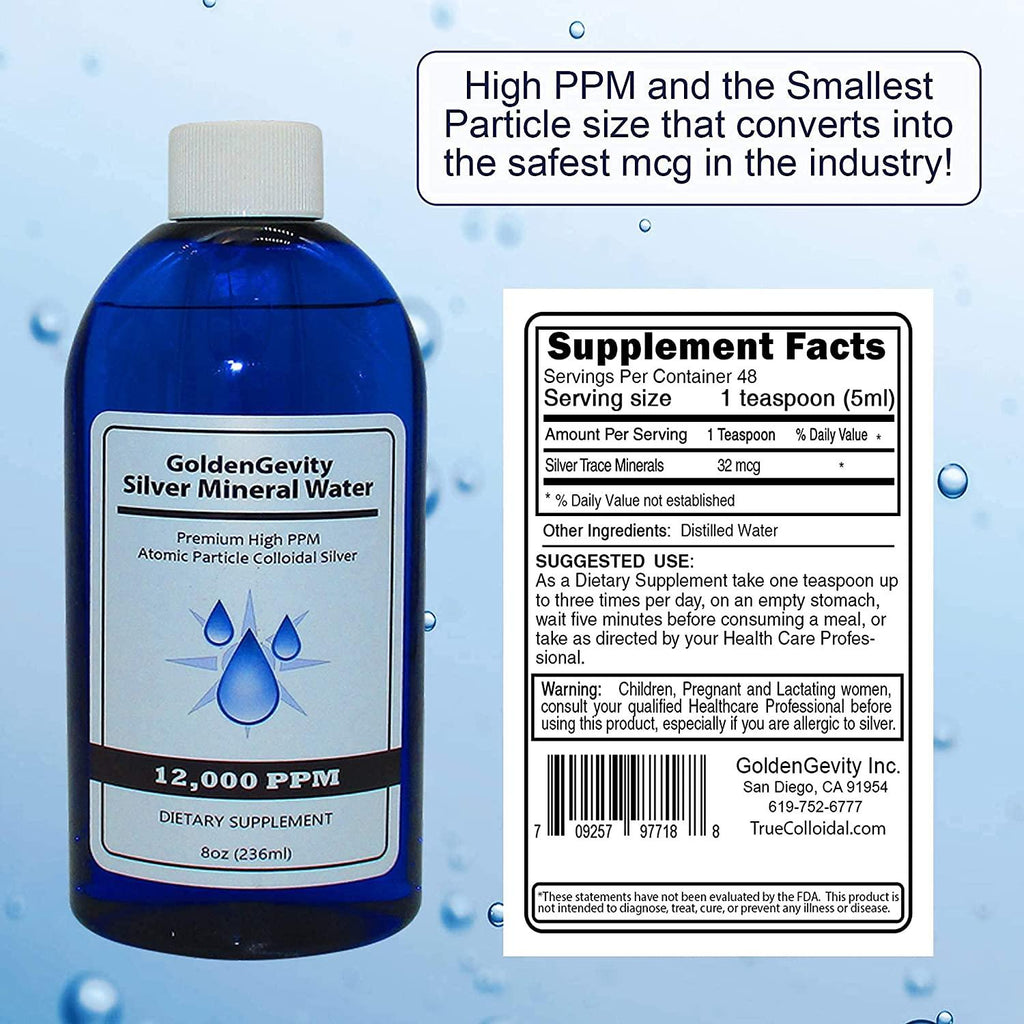 12000 PPM Atomic Particle Colloidal Silver (8 oz.) 1200 Times More PPM Than Other Products - Trace Mineral Colloidal Silver - Pure Mineral Supplement - High PPM Colloidal Silver