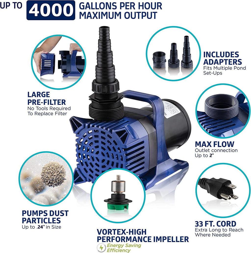 Alpine Corporation 4000 GPH Cyclone Pump for Ponds, Fountains, Waterfalls, and Water Circulation