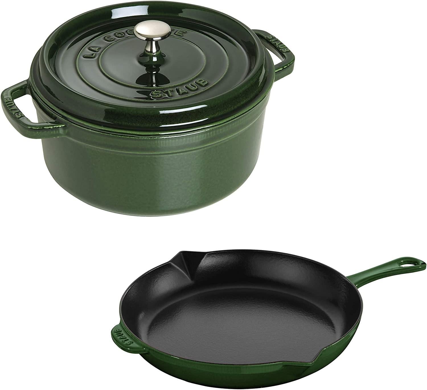 Staub Cast Iron 3-pc Cocotte and Fry Pan Set-Basil, Made in France