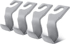 EldHus Seat Hooks for Purses and Bags, 4 Pack Car Purse Holder for Grocery Bag Handbag Clothes, Metal Headrest Hooks Covered by Leather, Grey